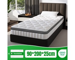 Fukstern Matras 90x200 - matras 25cm dik - 7 zones - pocketvering matras - Orthopedisch - OEKO-TEX Gecertificeerd - 10 Lagen Hoogwaardige Materialen - Anti-Allergische - Eenpersoonsmatrassen - medium - Voor Kinderen en Volwassenen