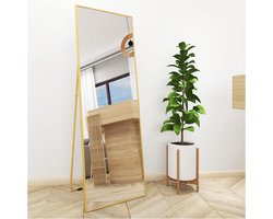 Full Body Mirror 140x50cm with Gold Metal Frame Standing Mirror HD Large Wall Mirror with Hook for Living Room Bedroom Dressing Room Mirror
