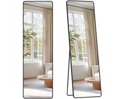 Full Body Mirror - Rechthoekige spiegel - Grote wandspiegel - Hard glas en aluminium - 150 cm x 40 cm zwart