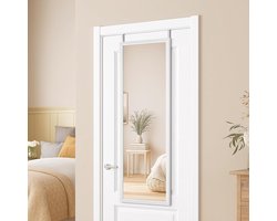 Full Body Spiegel – 110 x 33 cm – Wand- en Deurspiegel met Verstelbare Haken – Onbreekbaar Glas en MDF Frame – Rechthoekige Passpiegel voor Slaapkamer en Hal – Zilver – Urbanhome