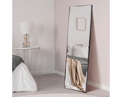 Full-body spiegel 140 x 41 cm - zwart frame - splinterbescherming - grote wandspiegel - staande spiegel - slaapkamer badkamer - woonkamer - garderobe