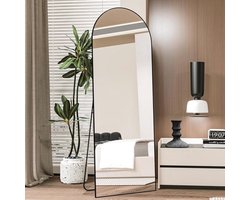 Full-body spiegel 162 × 53 cm - Zwarte vloerspiegel met gebogen design en onbreekbaar glas