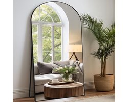 Full-body Spiegel – Vloerspiegel – Wandspiegel – Staande Spiegel – Lengtespiegel – Groot Zwart Boogframe – 204 x 104 cm – Veilig Nano-Glas – Vrijstaand & Muurmontage