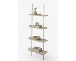 Fume Concept Japandi Wandrek met Organische Vormen - Beige Boekenrek - Open Stellingkast - 4 Planken - Minimalistische wandkast - Ladderkast