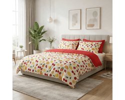Fun Design Fruits Dekbedovertrek - Tweepersoons - 200x200 cm - Vrolijke Fruitprint - Zacht Microvezel - Strijkvrij - Wit
