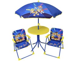 FUN HOUSE PAW PATROL tuinmeubelset - 1 tafel 46 x Ø46 cm, 2 stoelen 53 x B.38,5 x D.37,5 cm en 1 parasol H.125 x Ø100 cm