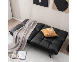 Functionele 2-Zits Omkeerbare Slaapbank – Zwart – Verstelbare Rugleuning & Armleuningen – Grote Ligoppervlakte 182 x 106,5 cm – Moderne Memory Foam Sofa Bed voor Woonkamer, Studio & Appartement –