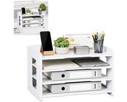 Functionele A4 Desk Organizer met 4 Compartimenten voor Documenten, Papieren en Kantoorbenodigdheden - Ideaal voor Thuis, Kantoor en School (Wit)