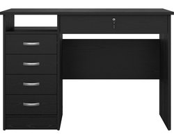 FunctionPlus bureau 5 lades, 1 plank zwarte essenhout decor.