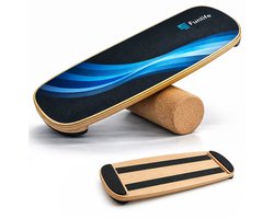 Funlife WAVE Balance Board met Roller - Houten Balansbord van Berkenhout - Antislip Core Trainer tot 150 kg - Inclusief Kurkrol - Blauw/Zwart
