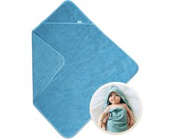 Funnies Badcape Blauw 100x100 cm - 100% Katoenen Badstof - Zachte en Absorberende Baby Badcape - Handdoek met Capuchon - Grote Omslagdoek - Dikke Badstof - Voor na het Badderen - Makkelijk Wasbaar en Geschikt voor Gevoelige Huid