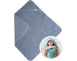 Funnies Badcape Grey Blue 100x100 cm - 100% Katoenen Badstof - Zachte en Absorberende Baby Badcape - Handdoek met Capuchon - Grote Omslagdoek - Dikke Badstof - Voor na het Badderen - Makkelijk Wasbaar en Geschikt voor Gevoelige Huid