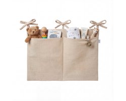 Funnies Boxzak Cream - 27x48 cm - Box Organizer - 100% Hydrofiele Katoen - Box Opbergzak voor Babybox - Ruime Boxzak met Vakken - Speelgoed Opberger voor Babykamer