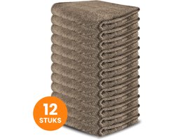 Funnies Handdoeken 12-Pack Donker Taupe - Set van 12 Luxe Handdoeken - 50 x 100 cm - Hoogwaardig 100% Katoen - 500 gram/m² Dikke, Zachte en Sneldrogende Handdoek - Ideaal voor Badkamer, Sport, Sauna, Zwembad en Vakantie