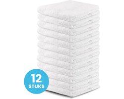Funnies Handdoeken 12-Pack Wit - Set van 12 Luxe Handdoeken - 50 x 100 cm - Hoogwaardig 100% Katoen - 500 gram/m² Dikke, Zachte en Sneldrogende Handdoek - Ideaal voor Badkamer, Sport, Sauna, Zwembad en Vakantie