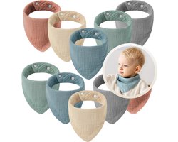 Funnies Hydrofiele Bandana Slabbetjes 10-Pack Color Mix - Slabbers - Kwijldoekjes - Baby Slab - Spuugdoek - 100% Katoen - Zacht - Ademend - Baby Accessoires - Voeden - Kwijlen - Newborn - Set van 10 Stuks - Wasbaar - Unisex