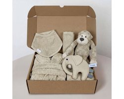 Funnies Kraamcadeau L Cream - Luxe Kraammand Baby - Complete Kraamcadeau Geschenkset - Unisex Geboortemand voor Jongen & Meisje - Neutrale Baby Giftbox