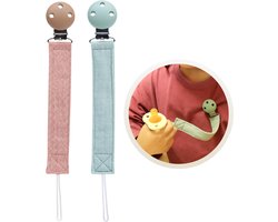 Funnies Speenkoord 2-Pack Caramel en Stone Green - Speenkoorden - Speenlint - Fopspeenkoord - Fopspeenhouder - Baby Accessoires - Speenketting - Voor Jongens en Meisjes - Kinderwagen - Set van 2 Stuks - Kleding - Veilig - Duurzaam - Handig