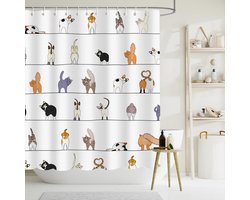 Funny Cat 180 x 180 - Kinderen - Douchegordijn - Cartoon Dieren - Polyester Waterdicht - Wasbaar Gordijn - Badkamer Decor met 12 Haakjes