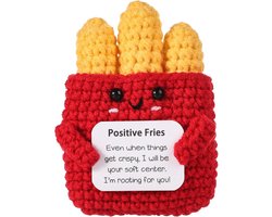 Funny Positive Fries - 9cm Emotional Support French Fries - Knitted Toy met Kaart - Creatieve Wol Inspirerende Haakpop - Aanmoedigingscadeau voor Kinderen en Vrienden op Feesten