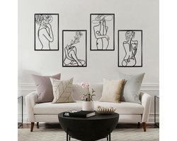 FUR Wall Art - Metal Wall Pictures - Living Room Decor - Modern Wall Art for Hanging - Abstract Wall Art - Minimalist Wall Decoration for Room - Bedroom - Bathroom - Zwart