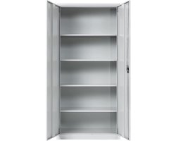 Furni 24 Archiefkast, compleet gemonteerd, 195 x 92,5 x 42 cm, stalen deurkast, afsluitbare locker, archiefkast met 5 compartimenten, universele kast, grijs