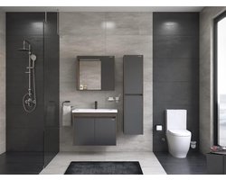 Furni24 badkamermeubelset 1, antraciet, wastafel 60 cm inclusief watermengkraan, onderkast, LED-spiegelkast