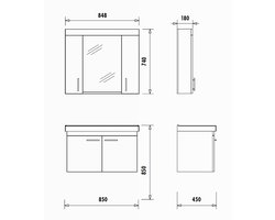 Furni24 badkamermeubelset 2, wastafel 85 cm wit inclusief watermengkraan, onderkast, LED-spiegelkast, kasthoogte 190 cm