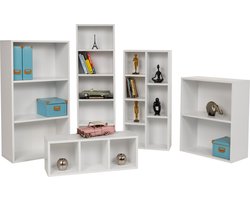 Furni24 Brede boekenkast met 3 vakken, wit, 60x31x115 cm