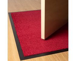 Furni24 Deurmat – Eenvoudig te reinigen, weerbestendige vuilvanger met antislip onderkant – Voor binnen en buiten, absorberend, sneldrogend, wasbaar – Rood, 60 x 90 cm