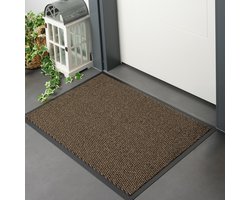Furni24 Deurmat – Eenvoudig te reinigen, weerbestendige vuilvanger met antislip onderkant – Voor binnen en buiten, absorberend, sneldrogend, wasbaar – Bruin-Zwart, 60 x 90 cm