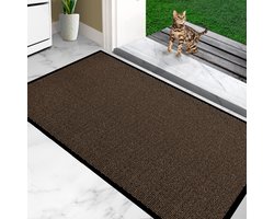 Furni24 Deurmat – Eenvoudig te reinigen, weerbestendige vuilvanger met antislip onderkant – Voor binnen en buiten, absorberend, sneldrogend, wasbaar – Bruin-Zwart, 90 x 150 cm