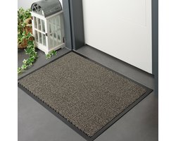 Furni24 Deurmat – Eenvoudig te reinigen, weerbestendige vuilvanger met antislip onderkant – Voor binnen en buiten, absorberend, sneldrogend, wasbaar – Beige-Zwart, 120 x 180 cm