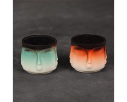 Furni24 Espresso- en mokkakopjes, set van 2, blauw/oranje