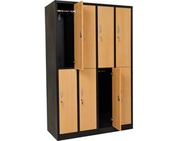 Furni24 kledingkast met 8 deuren, zwart/beuken