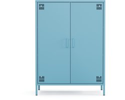 Furni24 Metalen Meubels, Dressoir met 2 Deuren - 80,5 x 40 x 109,5 cm Blauw
