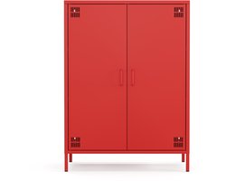 Furni24 Metalen Meubels, Dressoir met 2 Deuren - 80,5 x 40 x 109,5 cm, Rood