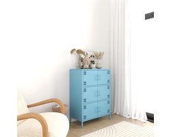 Furni24 Metalen Meubels, Dressoir met 6 Deuren - 80,5 x 40 x 109,5 cm, Blauw