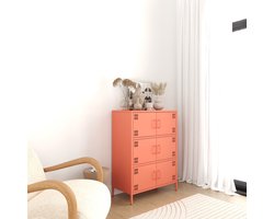 Furni24 Metalen Meubels, Dressoir met 6 Deuren - 80,5 x 40 x 109,5 cm, Zalmkleurig
