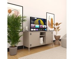 Furni24 Metalen TV meubel – Lowboard met 3 legplanken – 130,5 x 40 x 64,5 cm, beige