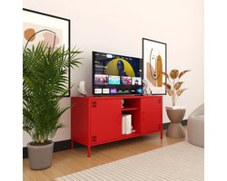 Furni24 Metalen TV meubel – Lowboard met 3 legplanken – 130,5 x 40 x 64,5 cm, rood