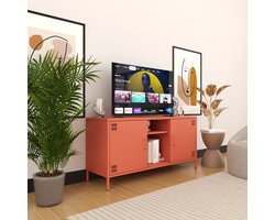 Furni24 Metalen TV meubel – Lowboard met 3 legplanken – 130,5 x 40 x 64,5 cm, zalmkleurig