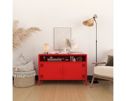 Furni24 Metalen TV meubel – Lowboard met 4 legplanken – 100,5 x 40 x 64,5 cm, rood