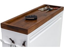 Furni24 schoenenkast met accessoires, wit, 3 deuren, 52x15x105,5 cm, donker beukenhouten afwerking