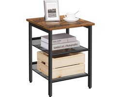 FURNIBELLA - bijzettafel, nachtkastje met 2 verstelbare rasterplanken, salontafel in industriële uitvoering, voor woonkamer, slaapkamer, gang, kantoor, stal, eenvoudige montage, Vintage bruin-zwart LET23X