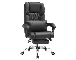 Furnibella - Bureaustoel met voetensteun en lendenkussen, imitatieleer, zwart, 67 x 66 x 116 cm OBG71B