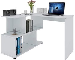 Furnibella - Bureautafel PC Werktafel in spaanplaat,Computertafel kantoortafel Met Planken 120x100x77cm,Wit