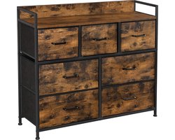 FURNIBELLA- Commode, kast, 7 stoffen laden met handgrepen, metalen frame, industrieel design, vintage bruin-zwart B 98- H 85- D 28.5
