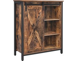 FURNIBELLA- dressoir, keukenkastje met schuifdeur en verstelbare planken, badkamerkast, woonkamer, hal, keuken, thuiskantoor, stalen frame, industriële stijl, vintage bruin-zwart LSC88BX