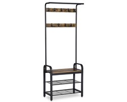 FURNIBELLA_Een kast in industriële stijl combineert robuuste materialen zoals metaal en hout,vintage bruin-zwart_ en authentieke uitstraling te bieden, geïnspireerd door oude fabrieken en werkplaatsen_vintage bruin-zwart
